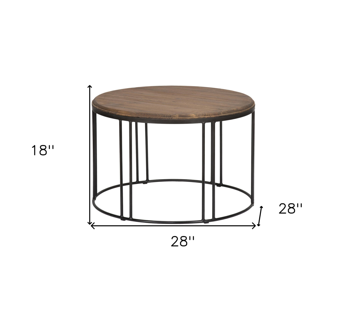 28" Brown And Black Solid Wood Round Distressed Coffee Table