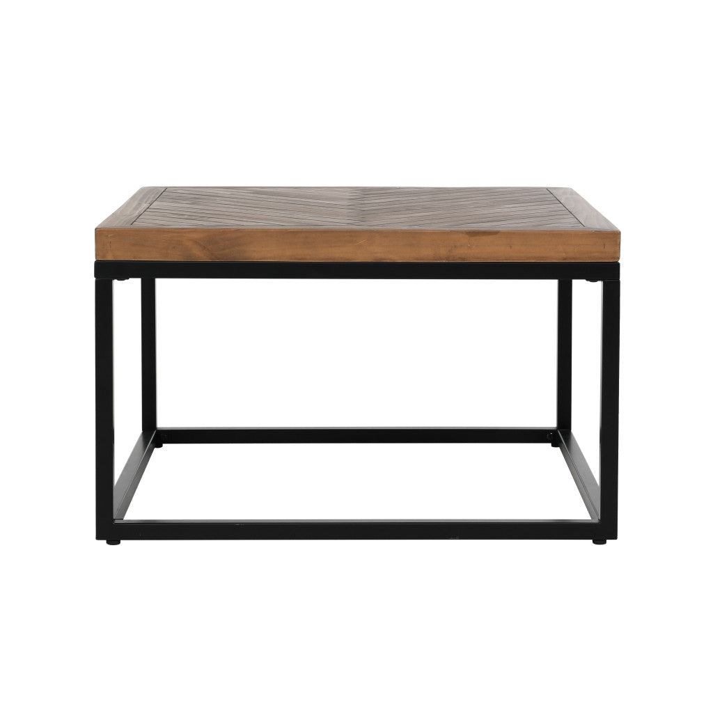 30" Brown And Black Solid Wood And Iron Square Distressed Coffee Table
