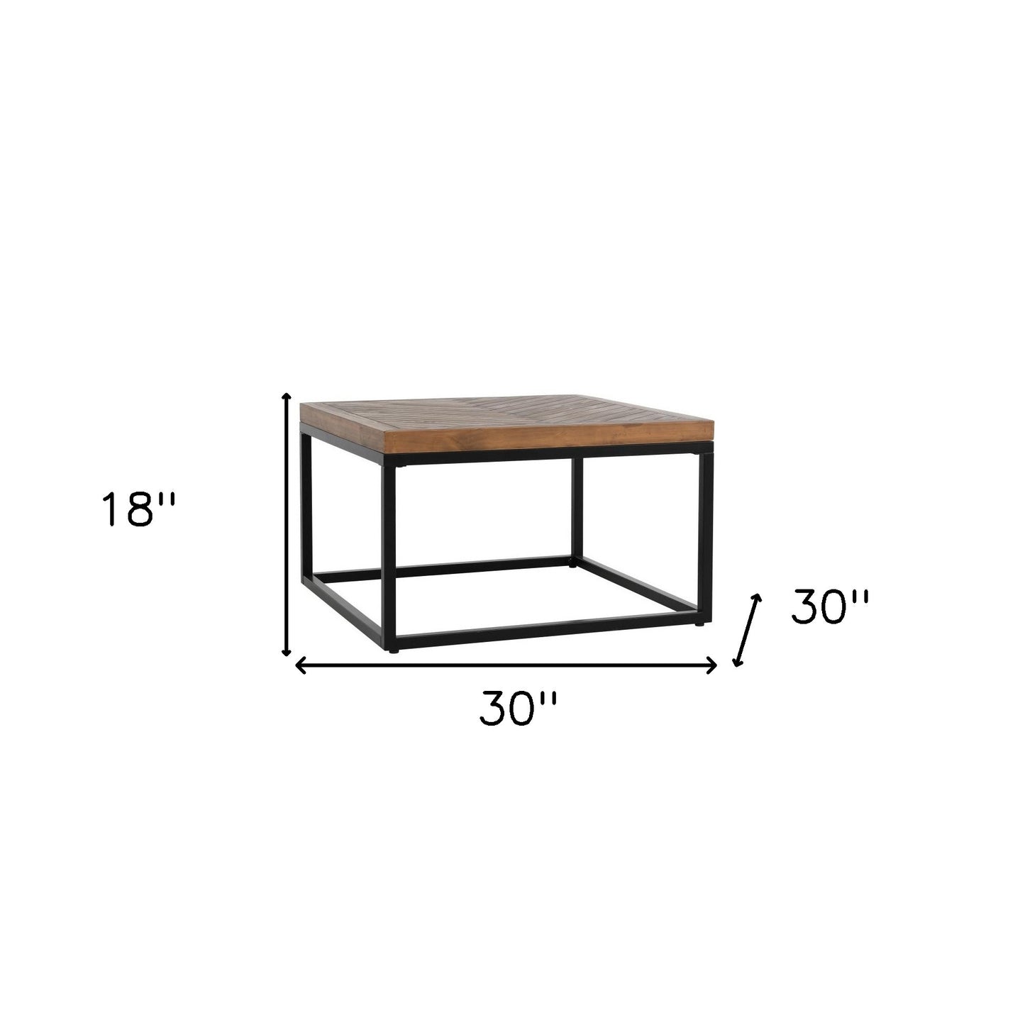 30" Brown And Black Solid Wood And Iron Square Distressed Coffee Table