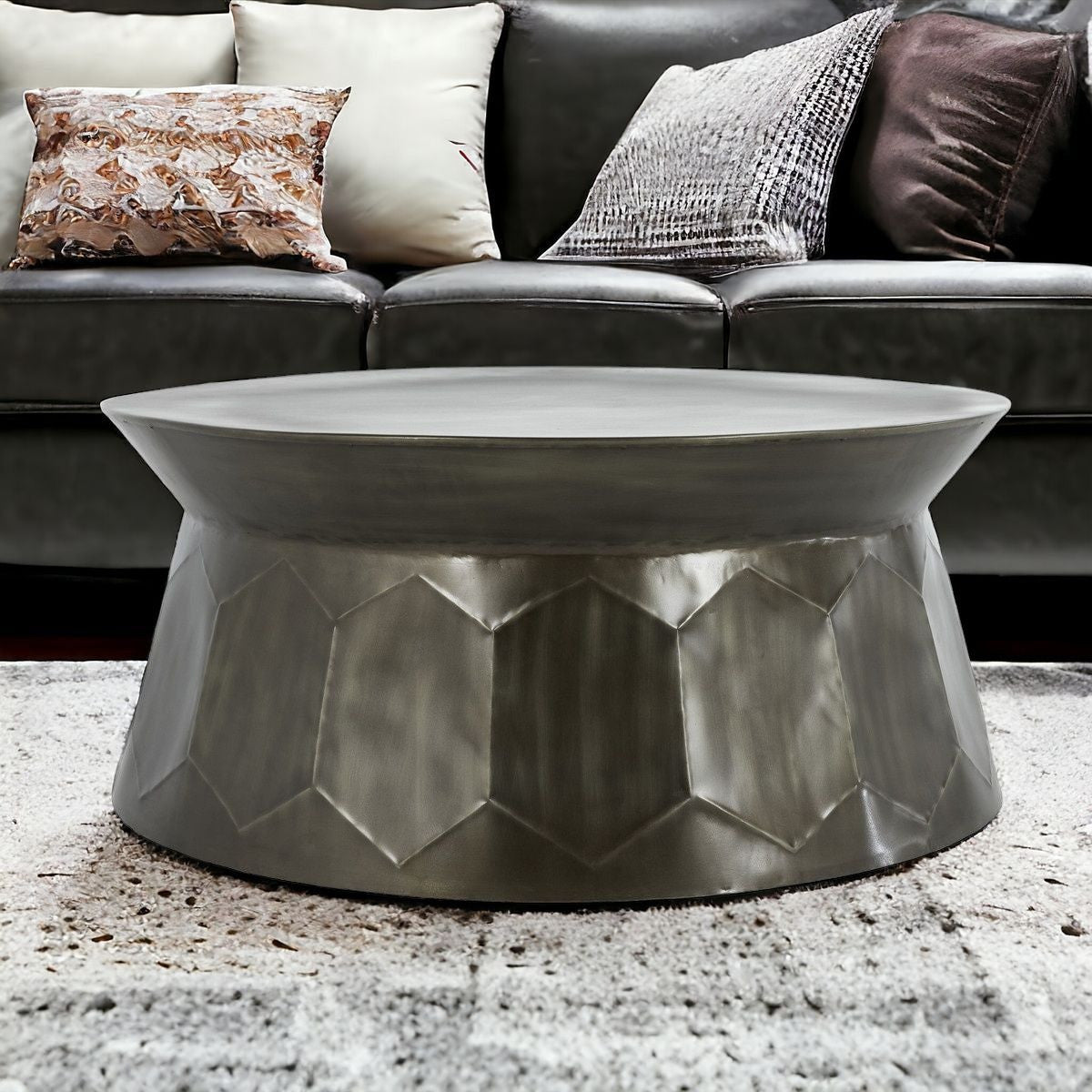 36" Silver Iron Free Form Distressed Coffee Table