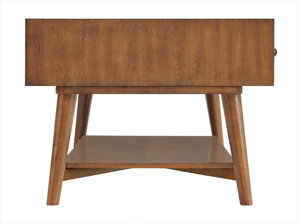 48" Cinnamon Manufactured Wood Rectangular Coffee Table With Two Drawers And Shelf