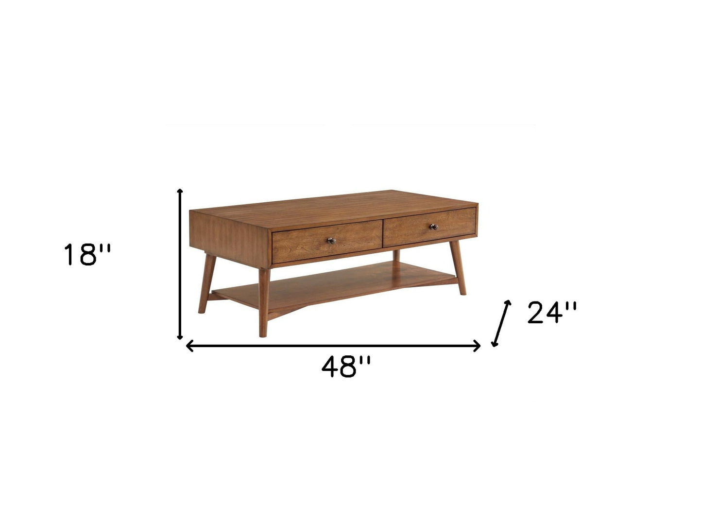48" Cinnamon Manufactured Wood Rectangular Coffee Table With Two Drawers And Shelf