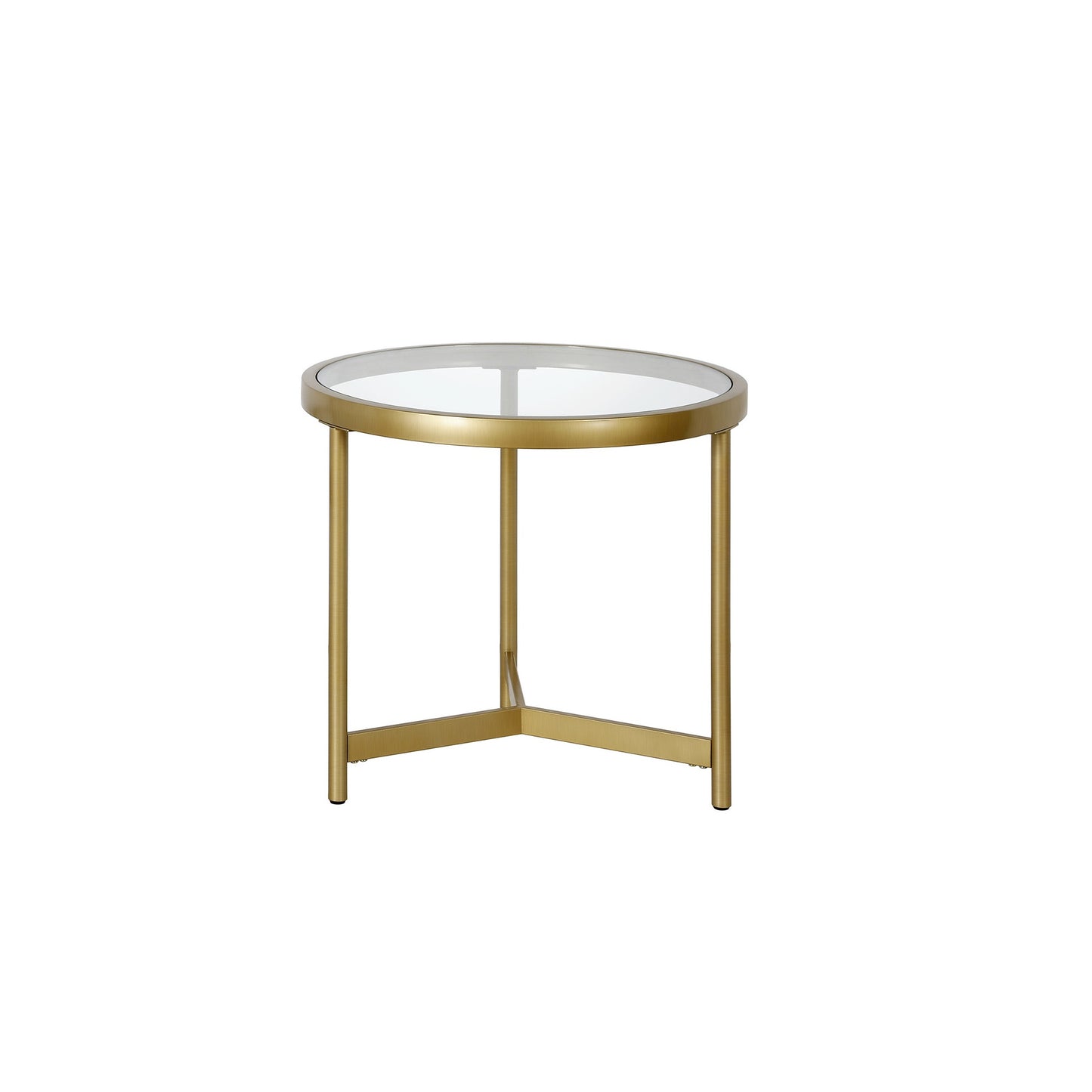 Set of Two 30" Clear And Gold Glass And Steel Round Nested Coffee Tables