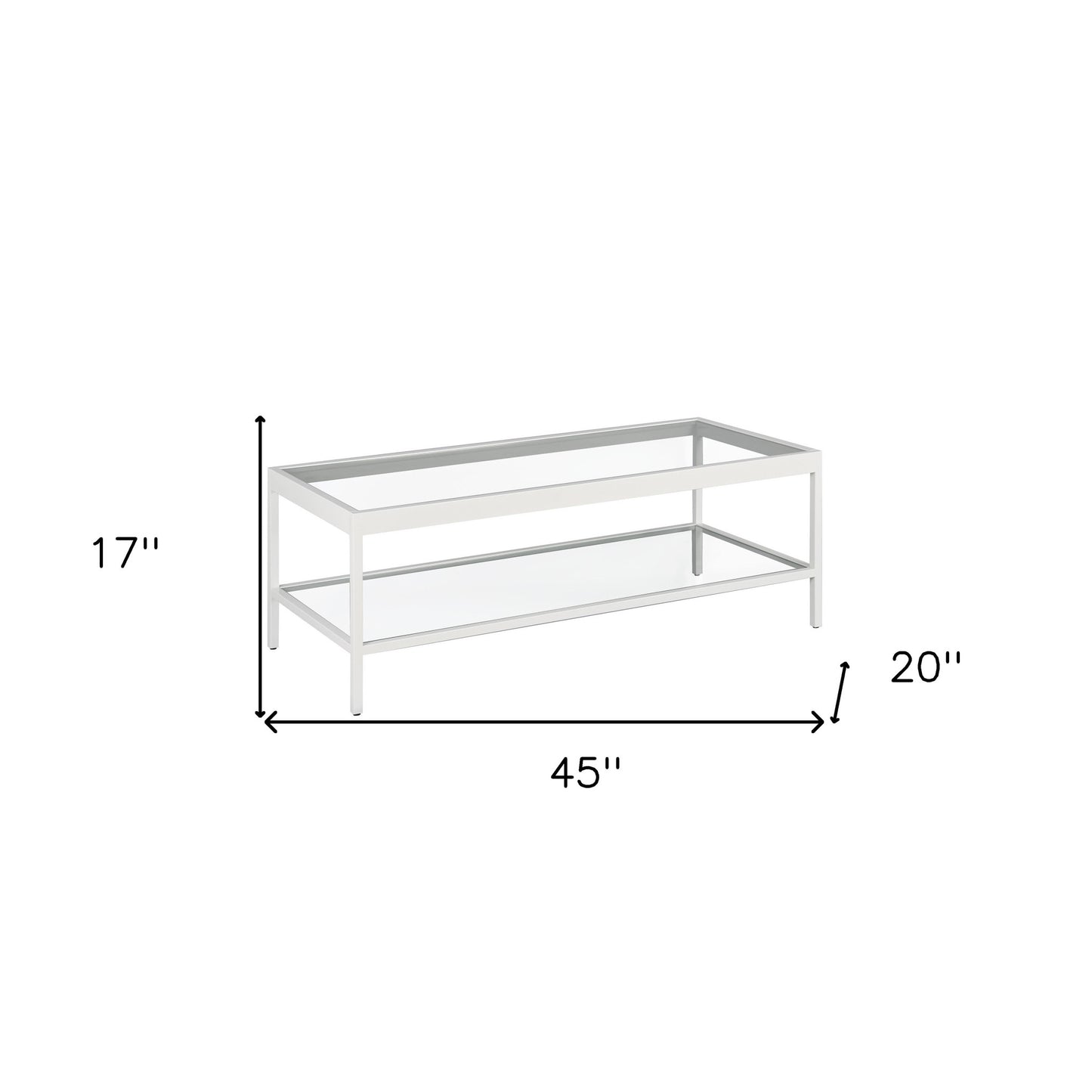 45" White Glass And Steel Coffee Table With Shelf