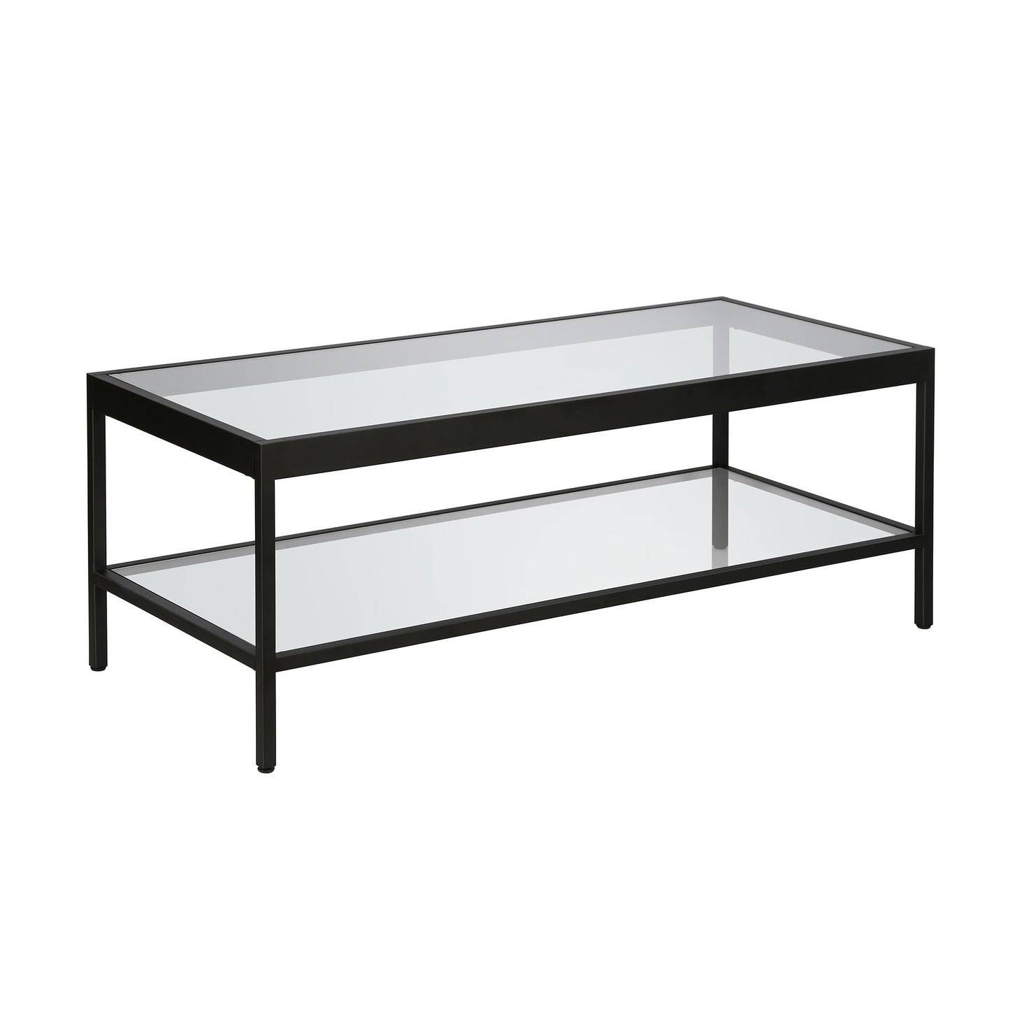 45" Black Glass And Steel Coffee Table With Shelf