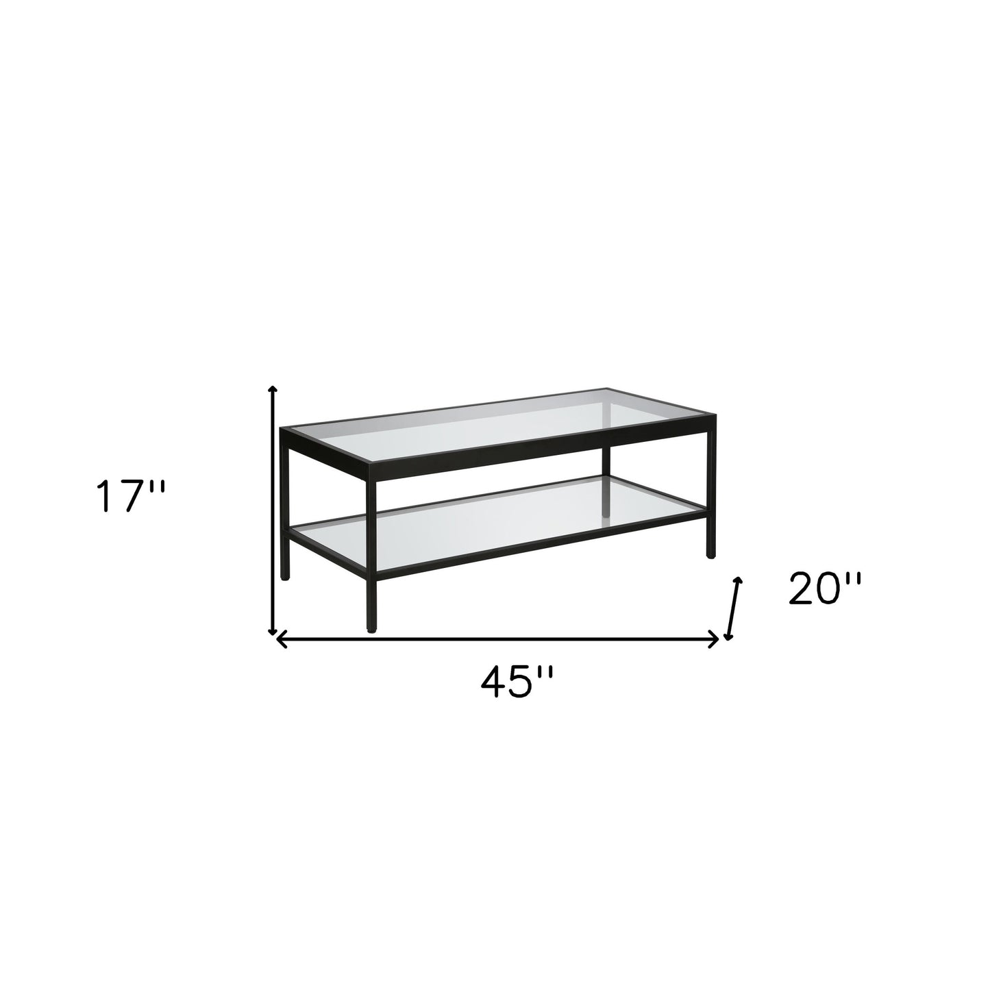 45" Black Glass And Steel Coffee Table With Shelf