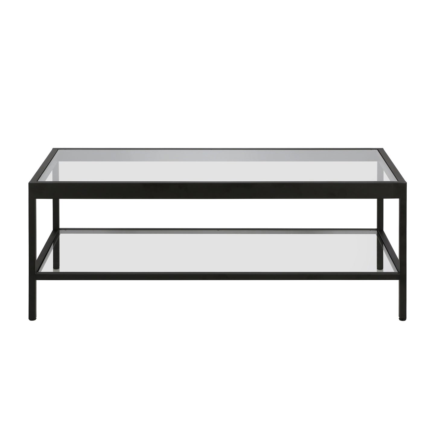45" Black Glass And Steel Coffee Table With Shelf