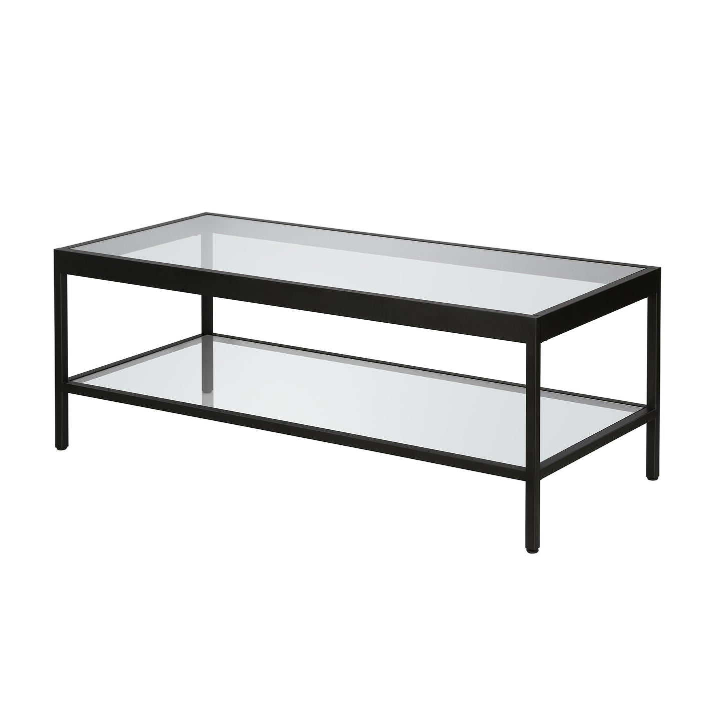45" Black Glass And Steel Coffee Table With Shelf