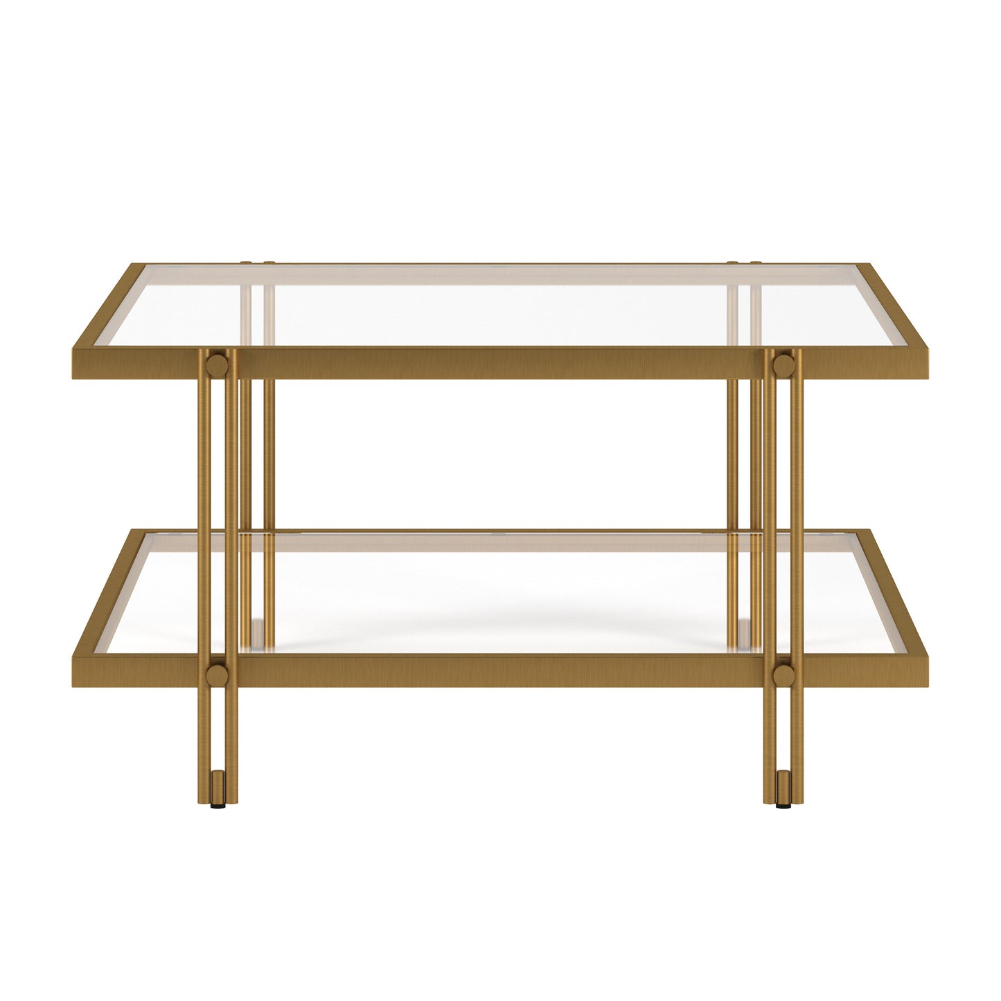 32" Gold Glass And Steel Square Coffee Table With Shelf