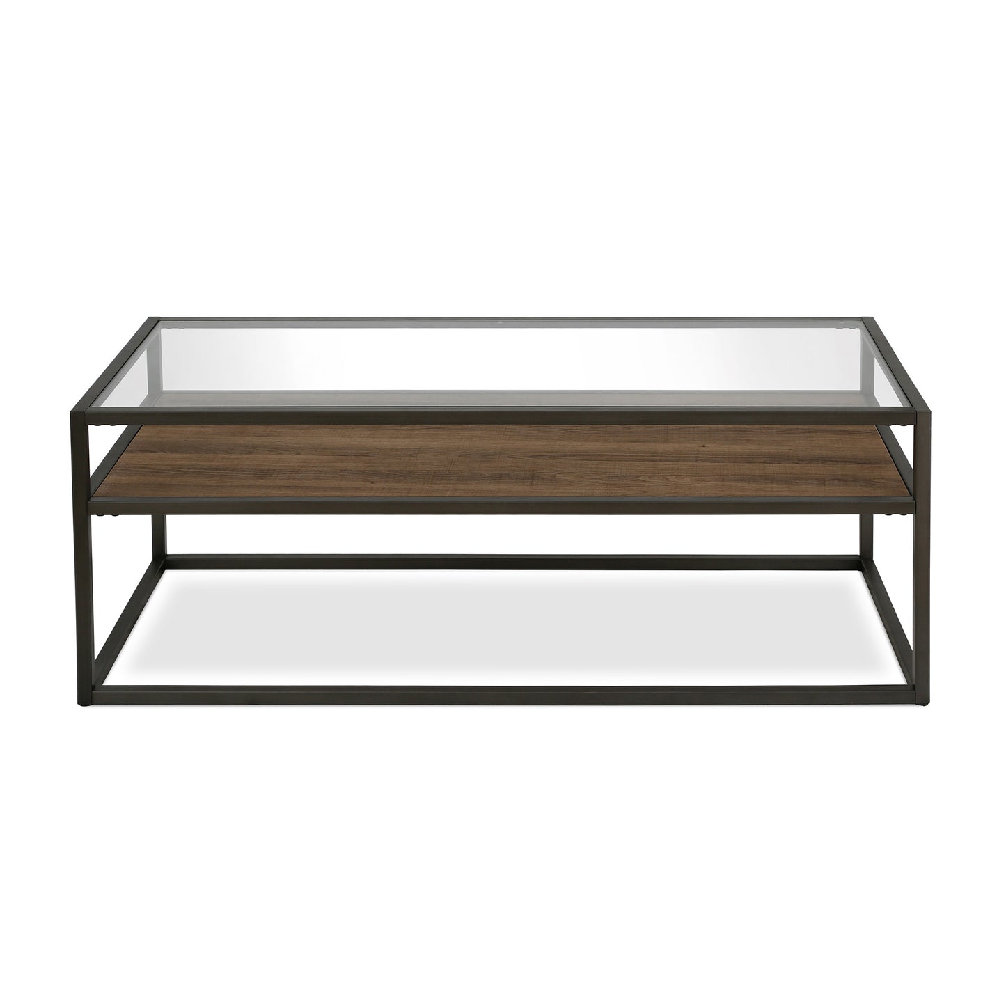 46" Black Glass And Steel Coffee Table With Shelf