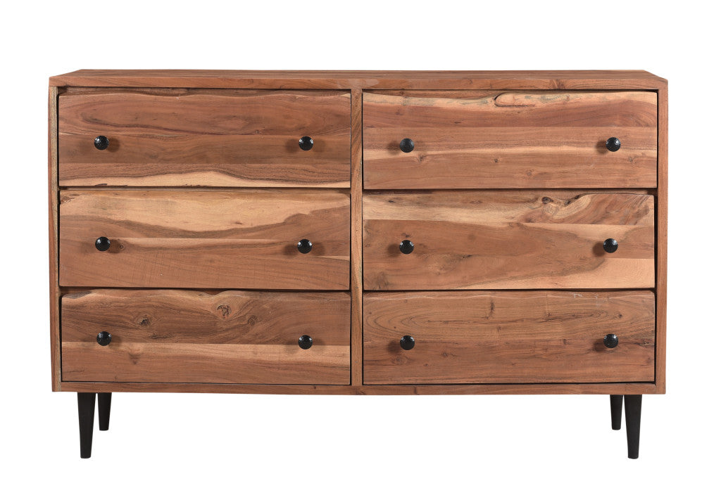60" Brown Solid Wood Six Drawer Dresser