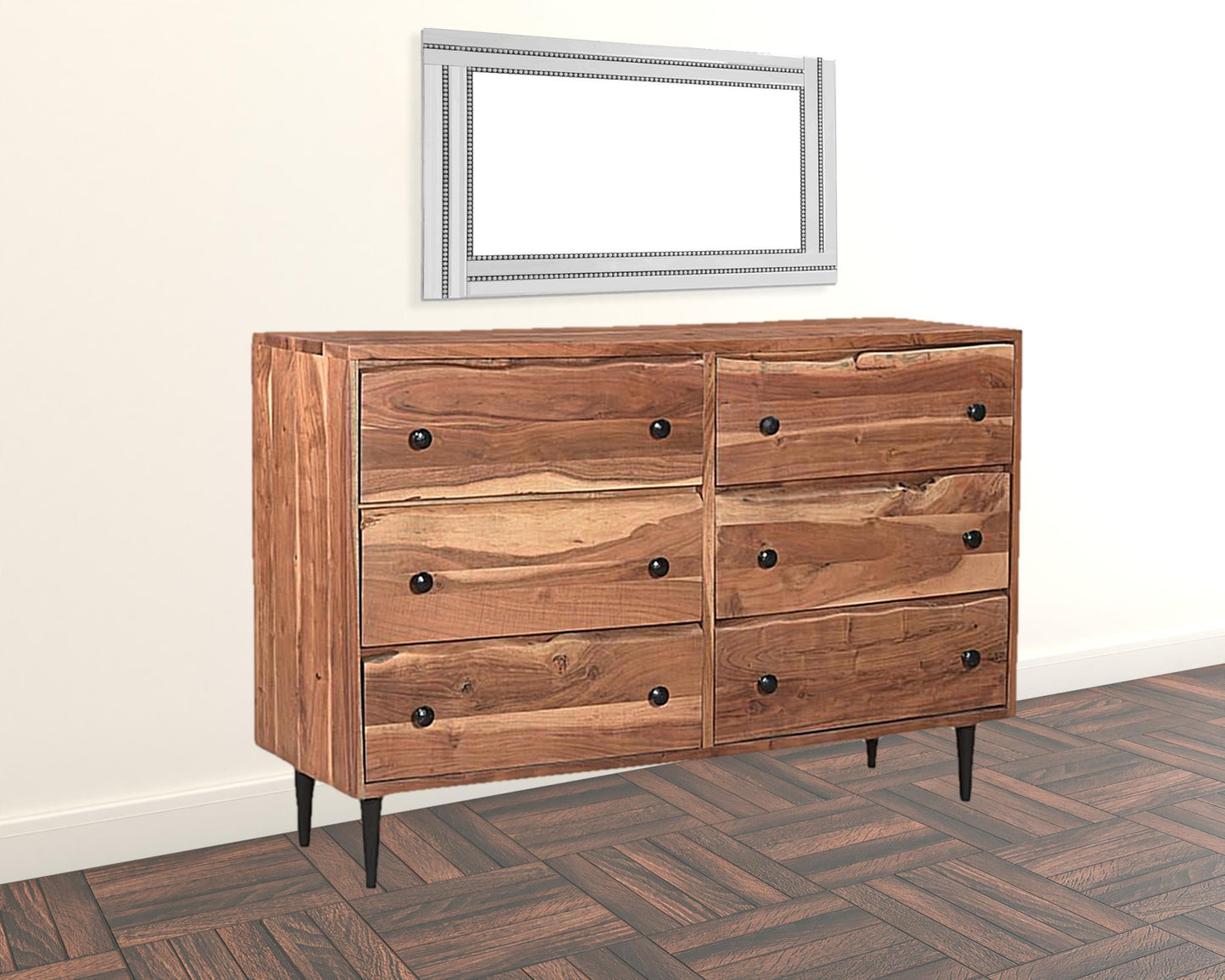 60" Brown Solid Wood Six Drawer Dresser