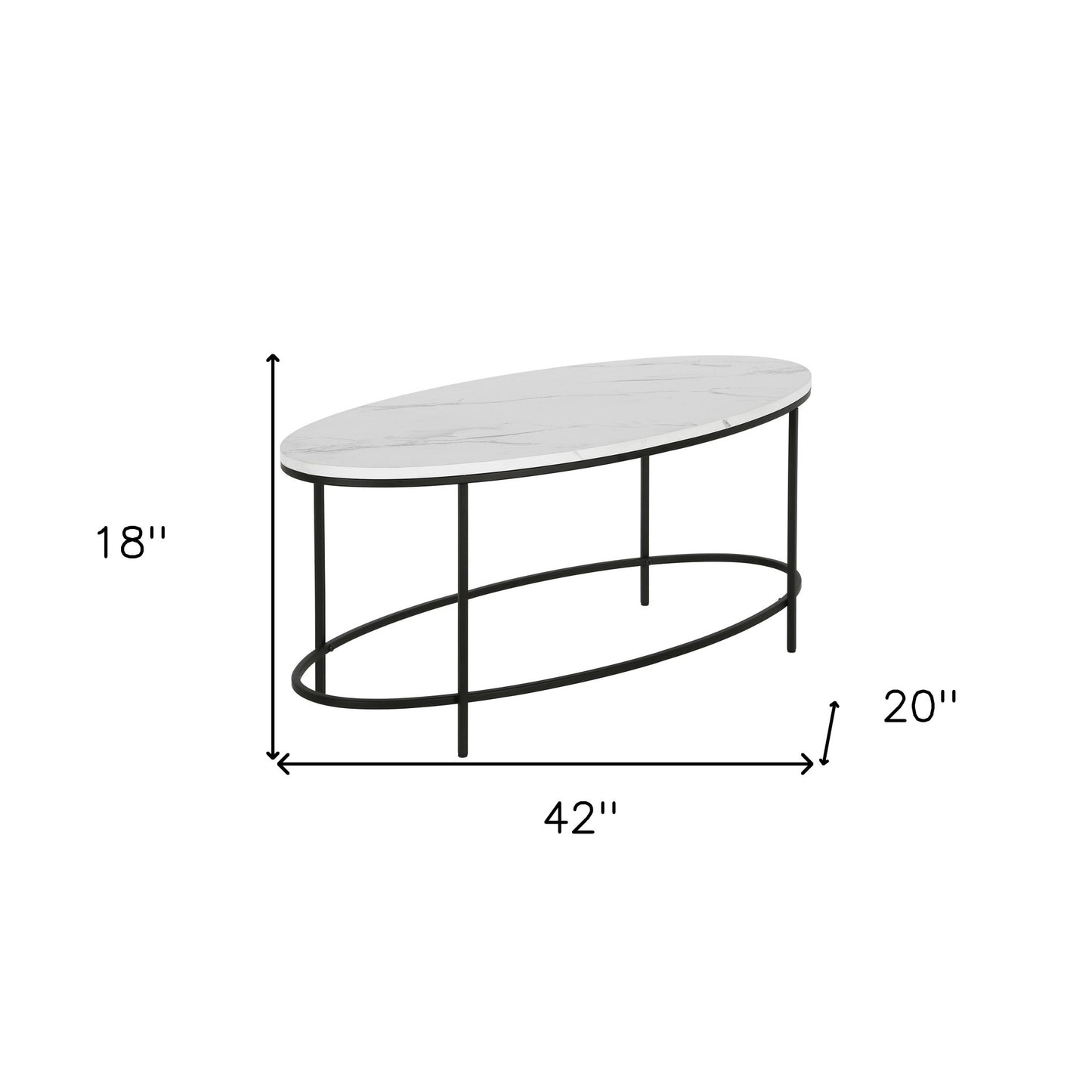 42" White And Black Faux Marble And Steel Oval Coffee Table