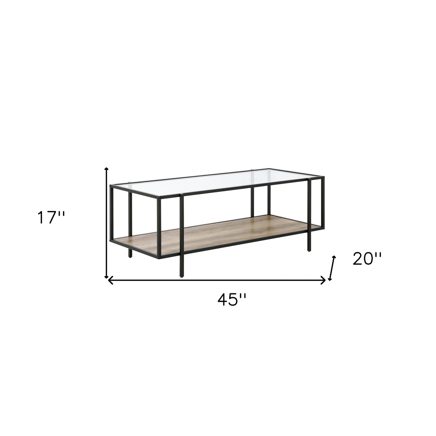 45" Brown And Black Glass And Steel Coffee Table With Shelf
