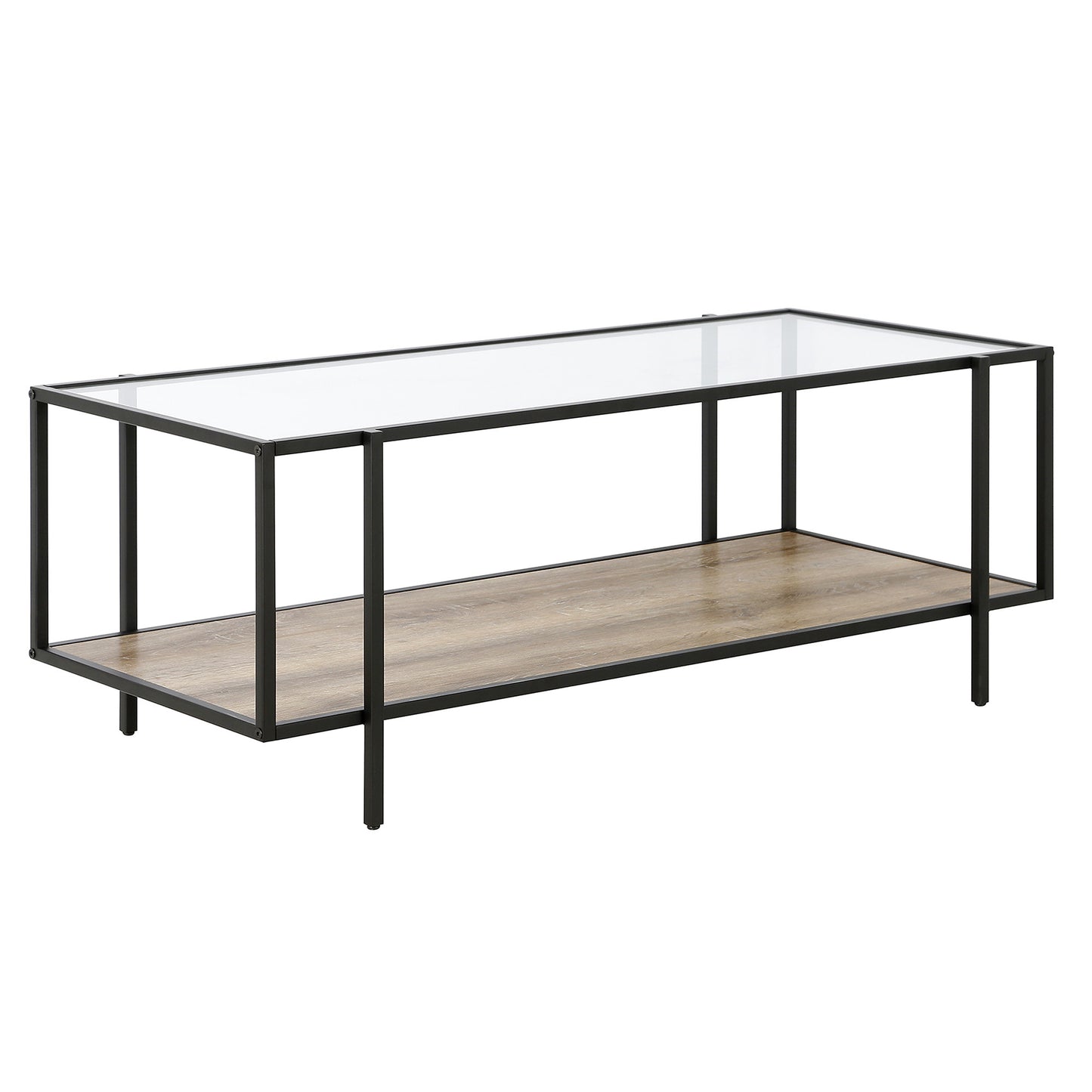 45" Brown And Black Glass And Steel Coffee Table With Shelf