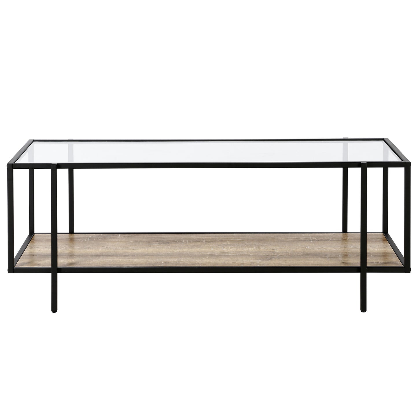 45" Brown And Black Glass And Steel Coffee Table With Shelf
