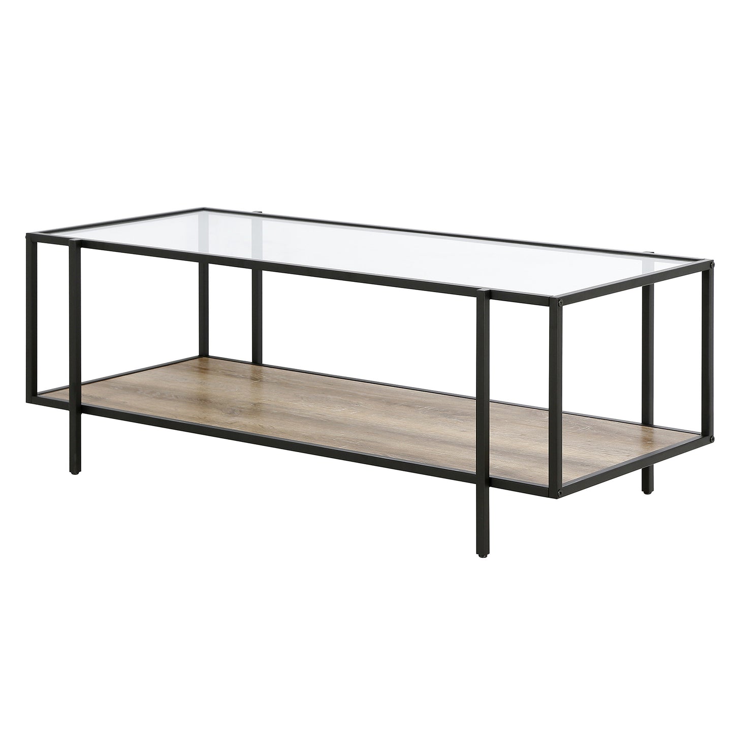 45" Brown And Black Glass And Steel Coffee Table With Shelf