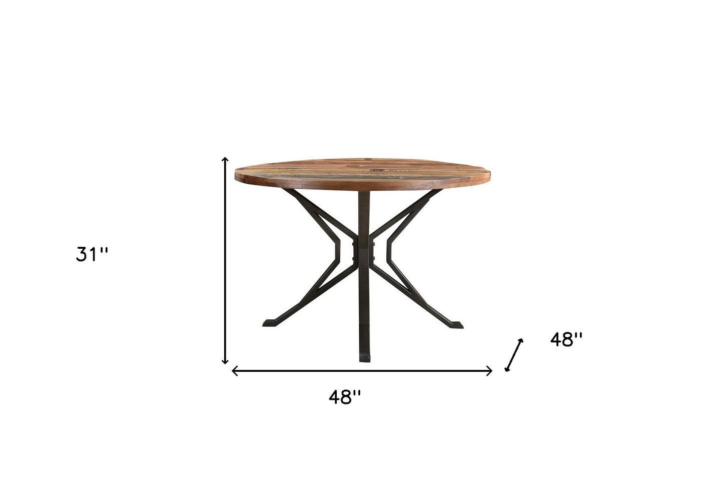 48" Brown And Black Solid Wood And Metal Dining Table