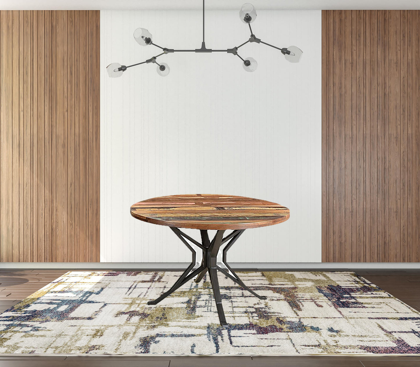 48" Brown And Black Solid Wood And Metal Dining Table