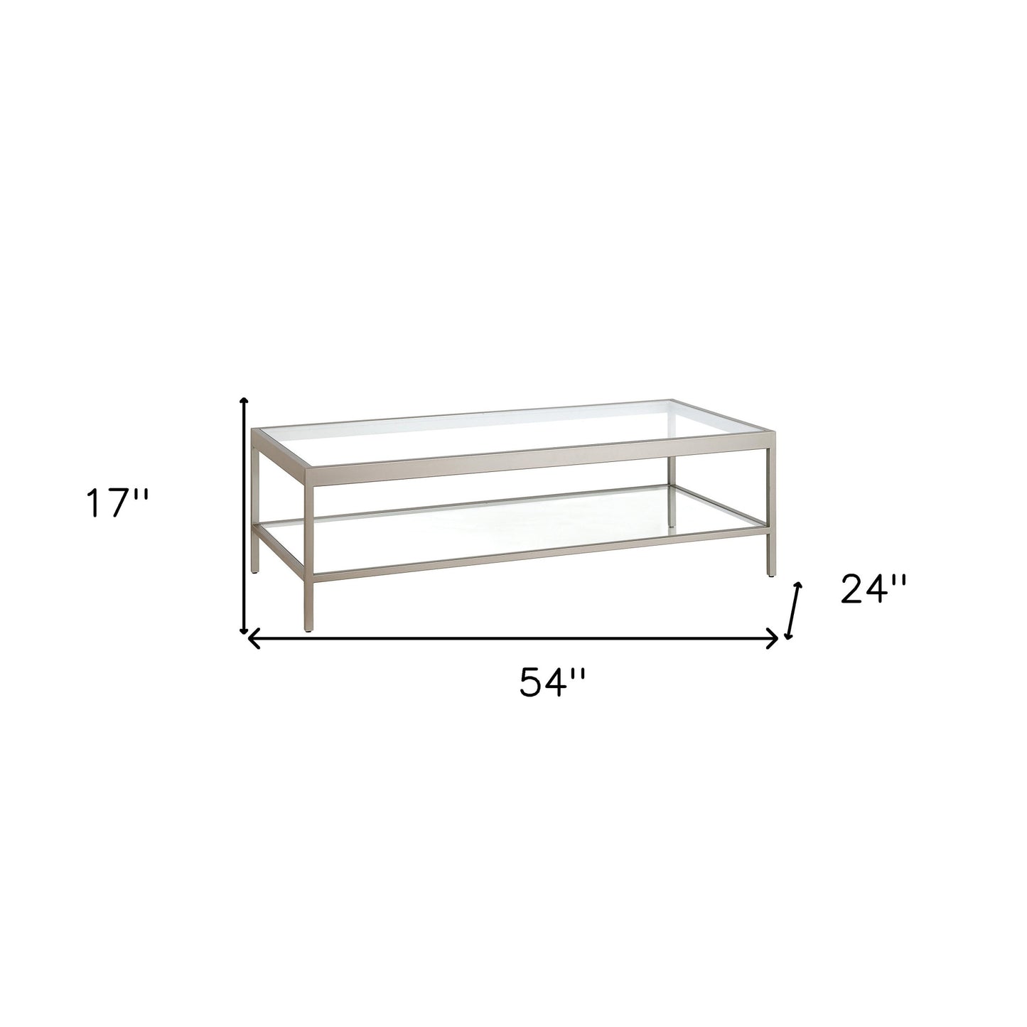 54" Silver Glass And Steel Coffee Table With Shelf