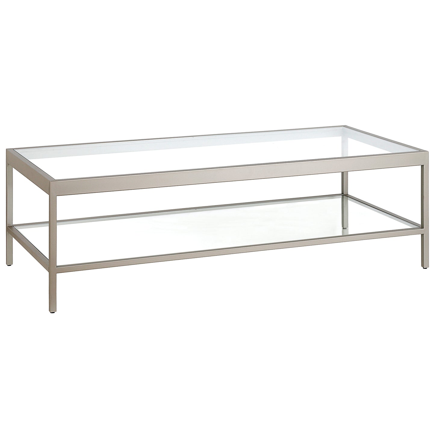 54" Silver Glass And Steel Coffee Table With Shelf