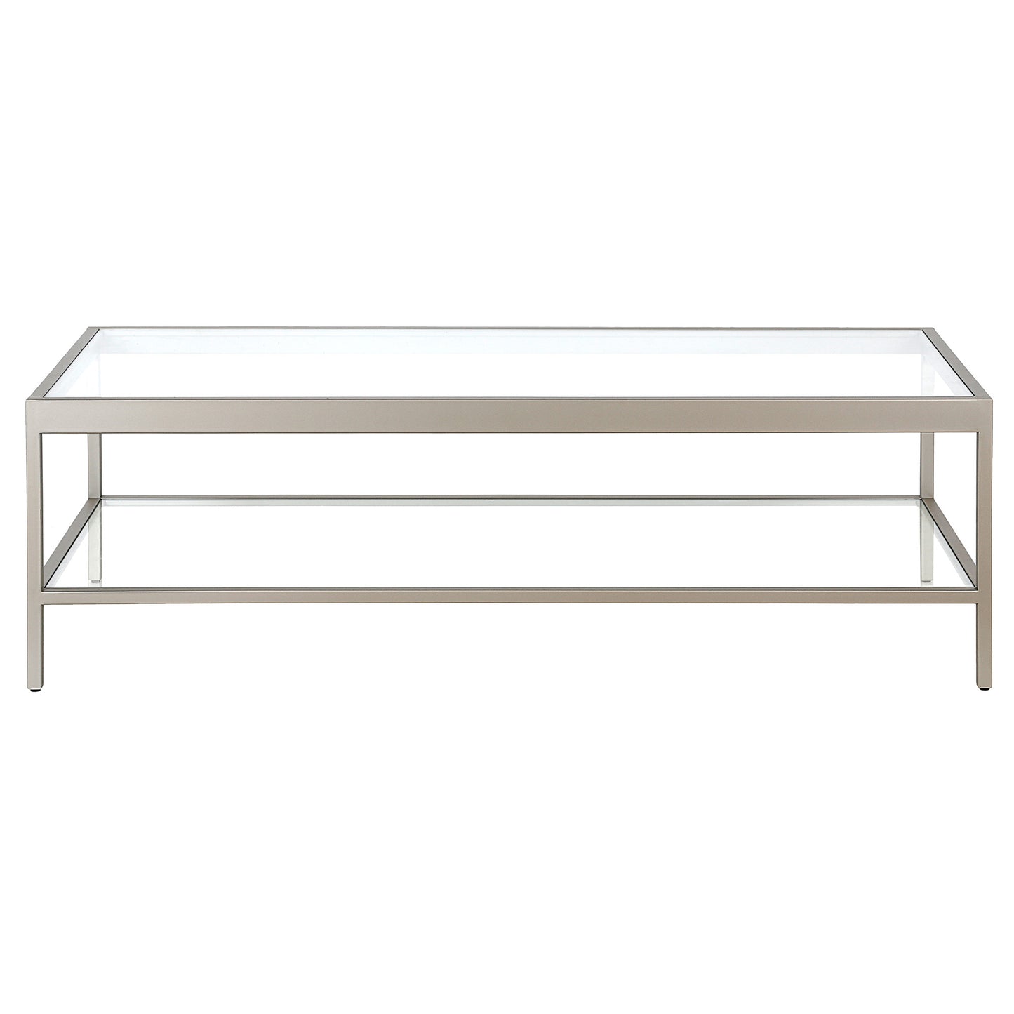 54" Silver Glass And Steel Coffee Table With Shelf