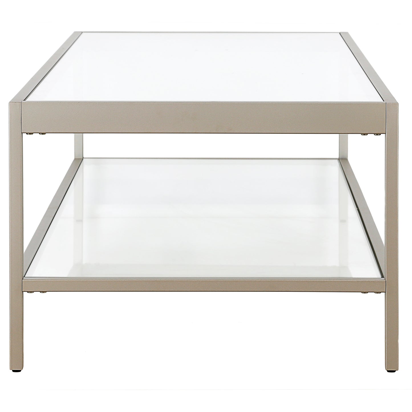 54" Silver Glass And Steel Coffee Table With Shelf