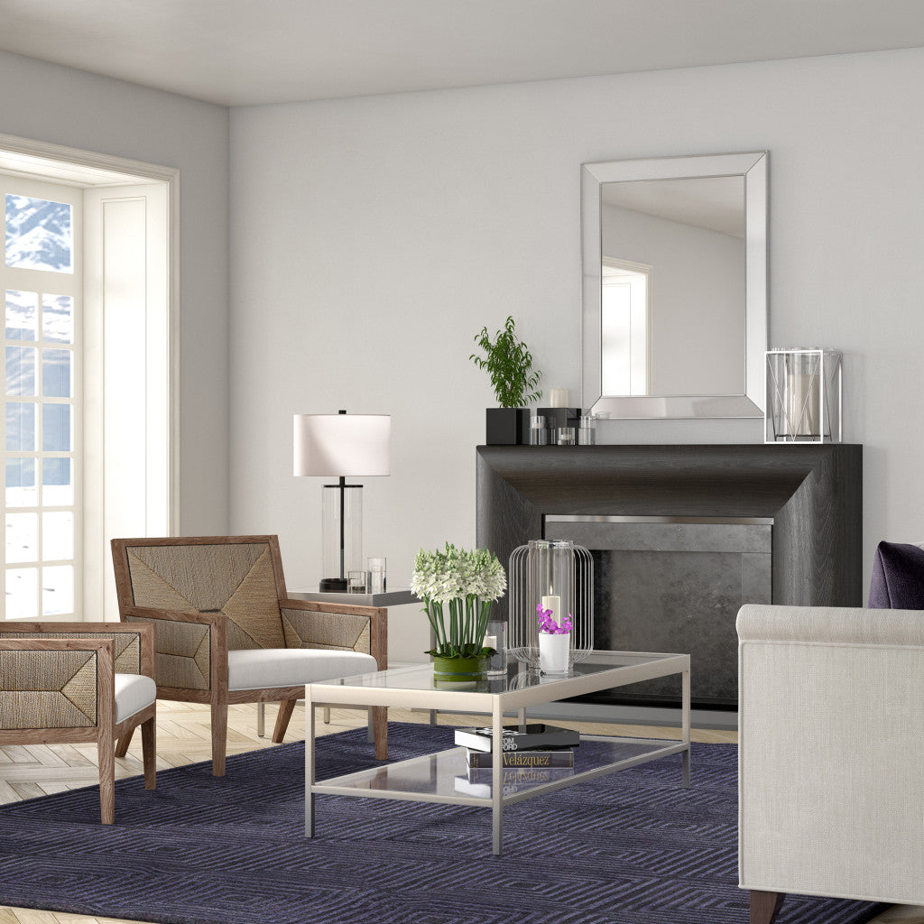 54" Silver Glass And Steel Coffee Table With Shelf
