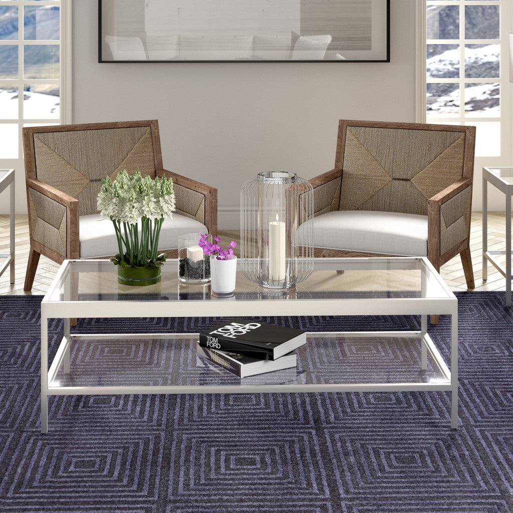 54" Silver Glass And Steel Coffee Table With Shelf