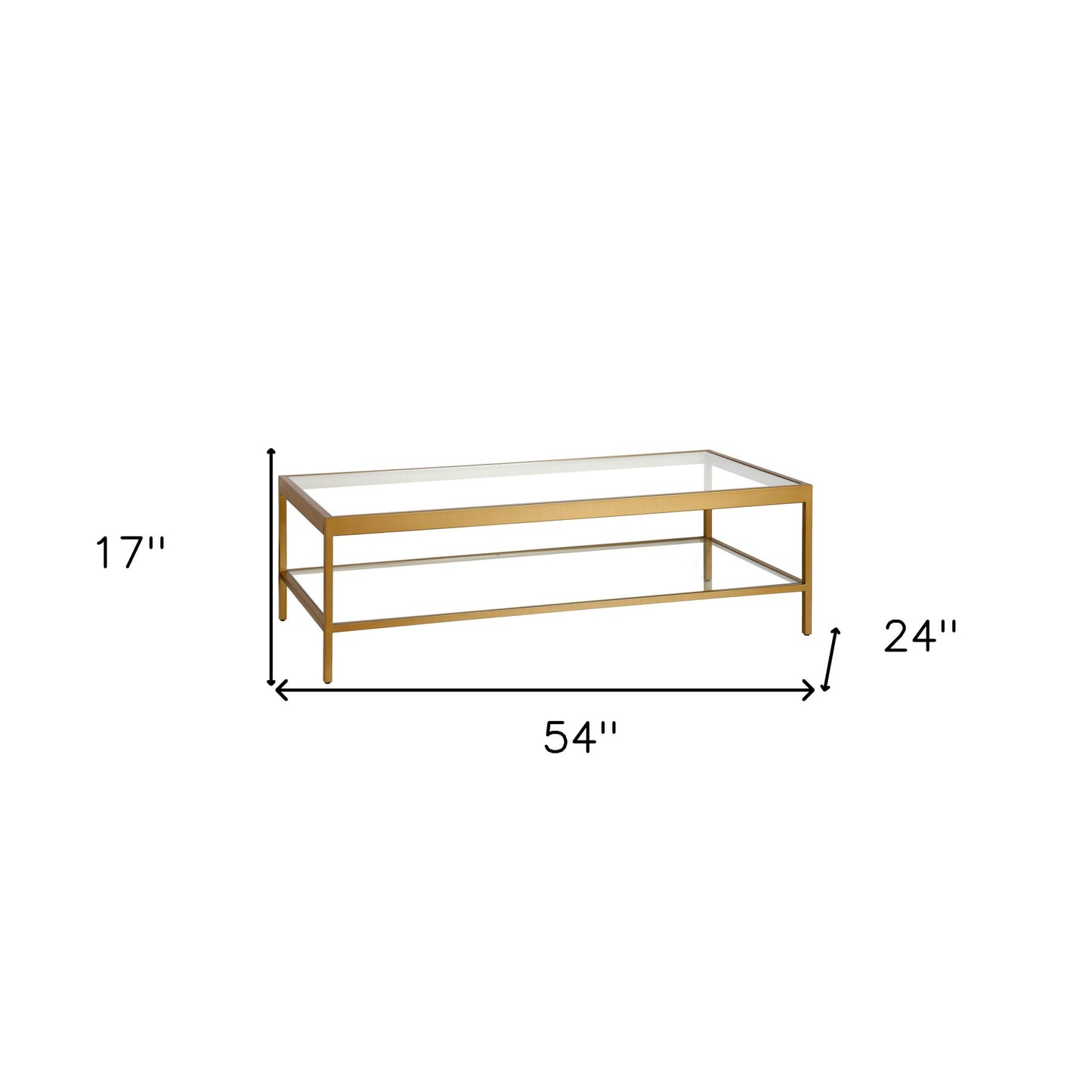 54" Gold Glass And Steel Coffee Table With Shelf
