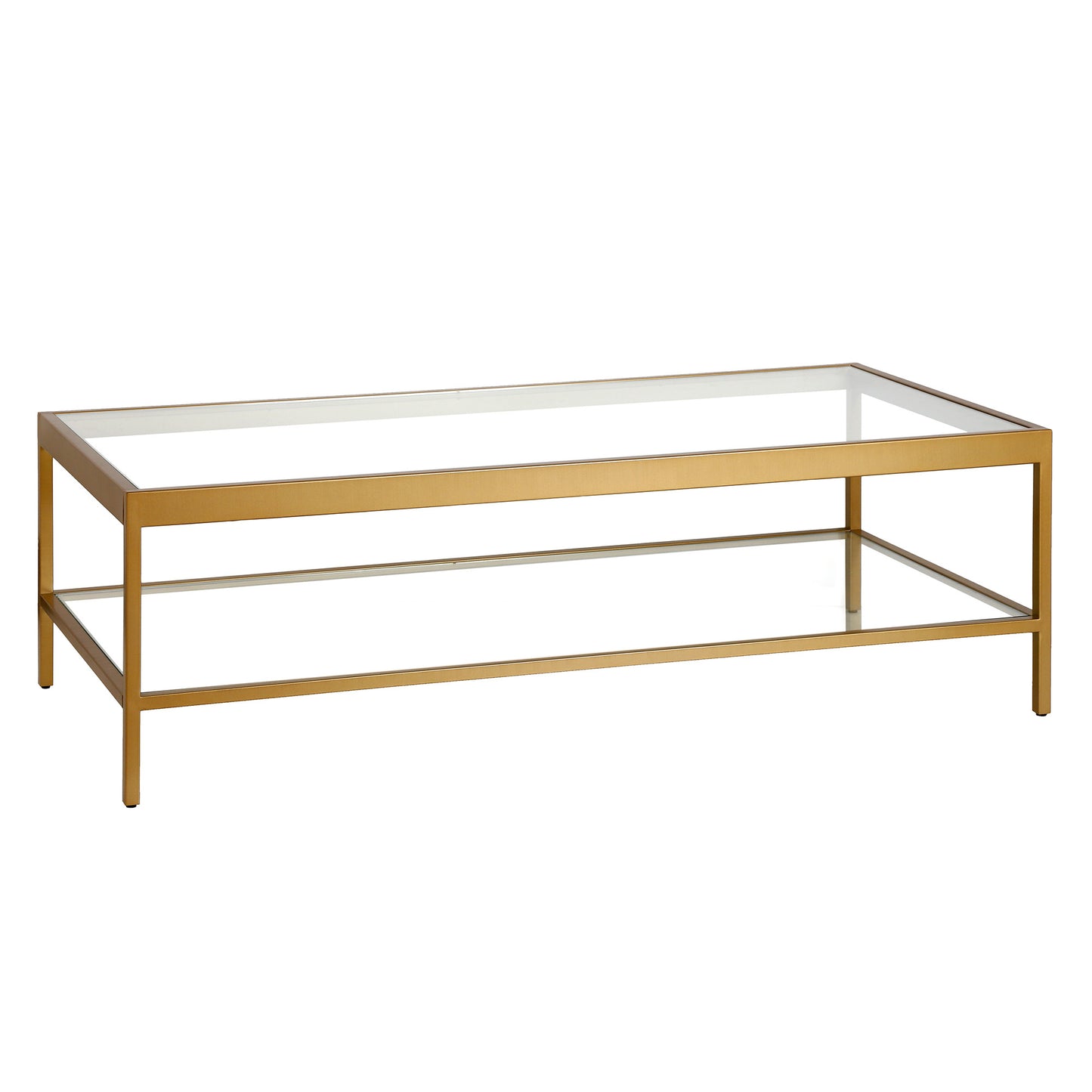 54" Gold Glass And Steel Coffee Table With Shelf
