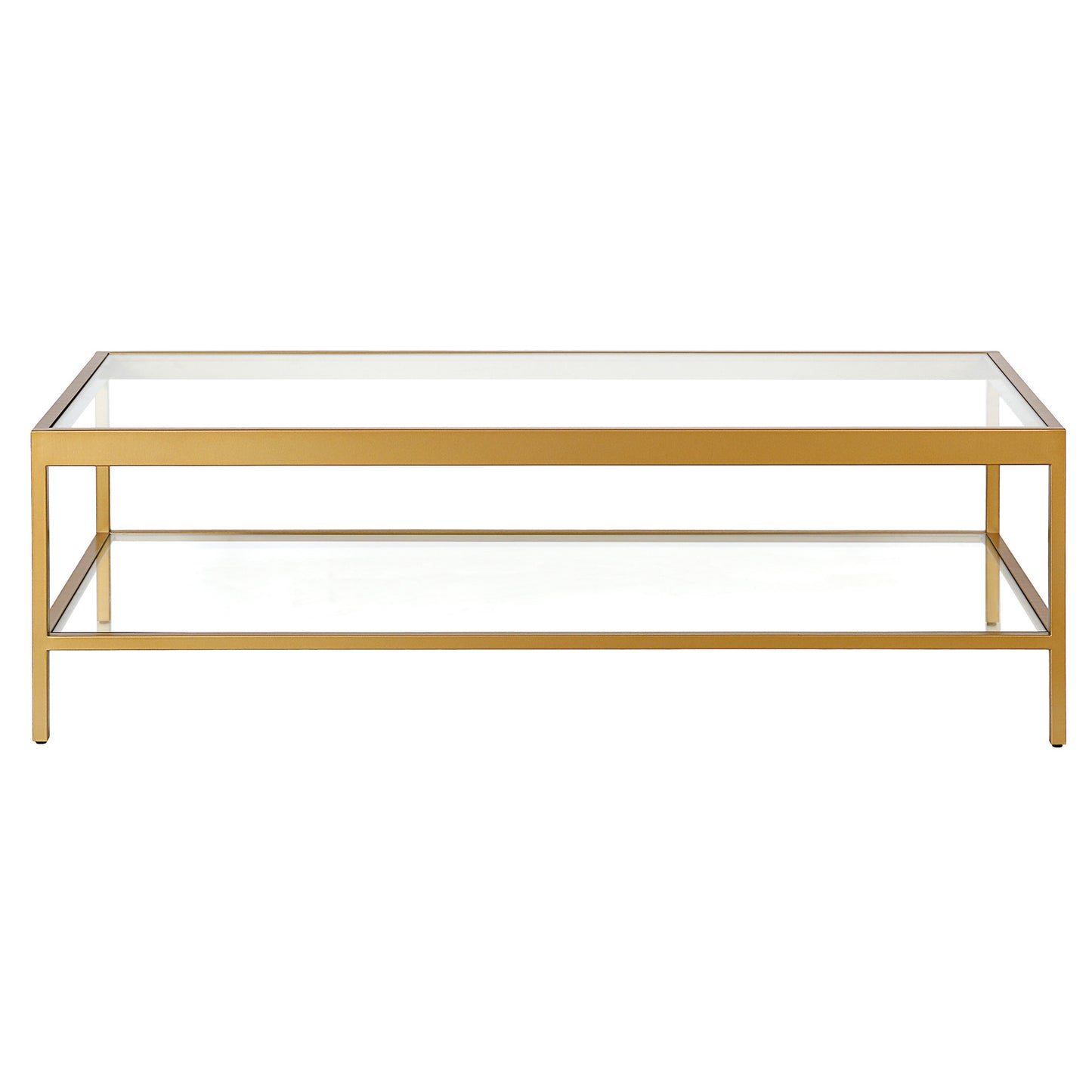 54" Gold Glass And Steel Coffee Table With Shelf