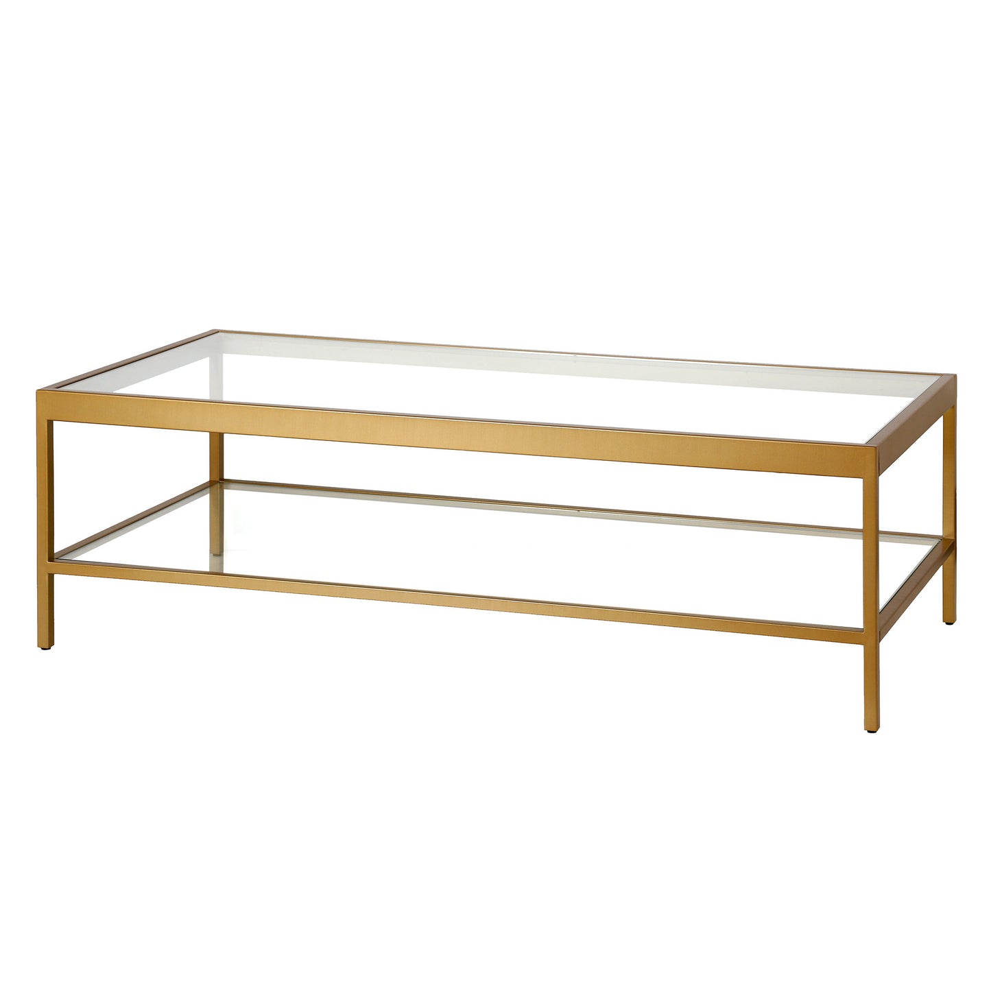 54" Gold Glass And Steel Coffee Table With Shelf