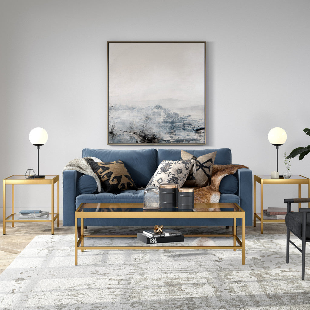 54" Gold Glass And Steel Coffee Table With Shelf