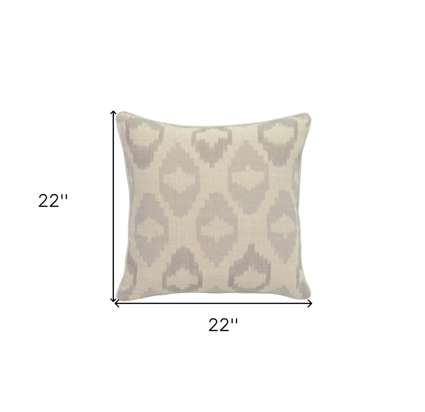 22" X 22" Gray Linen Ikat Zippered Pillow With Pom Poms