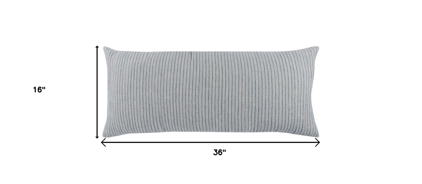 16" X 36" Blue Linen Striped Zippered Pillow