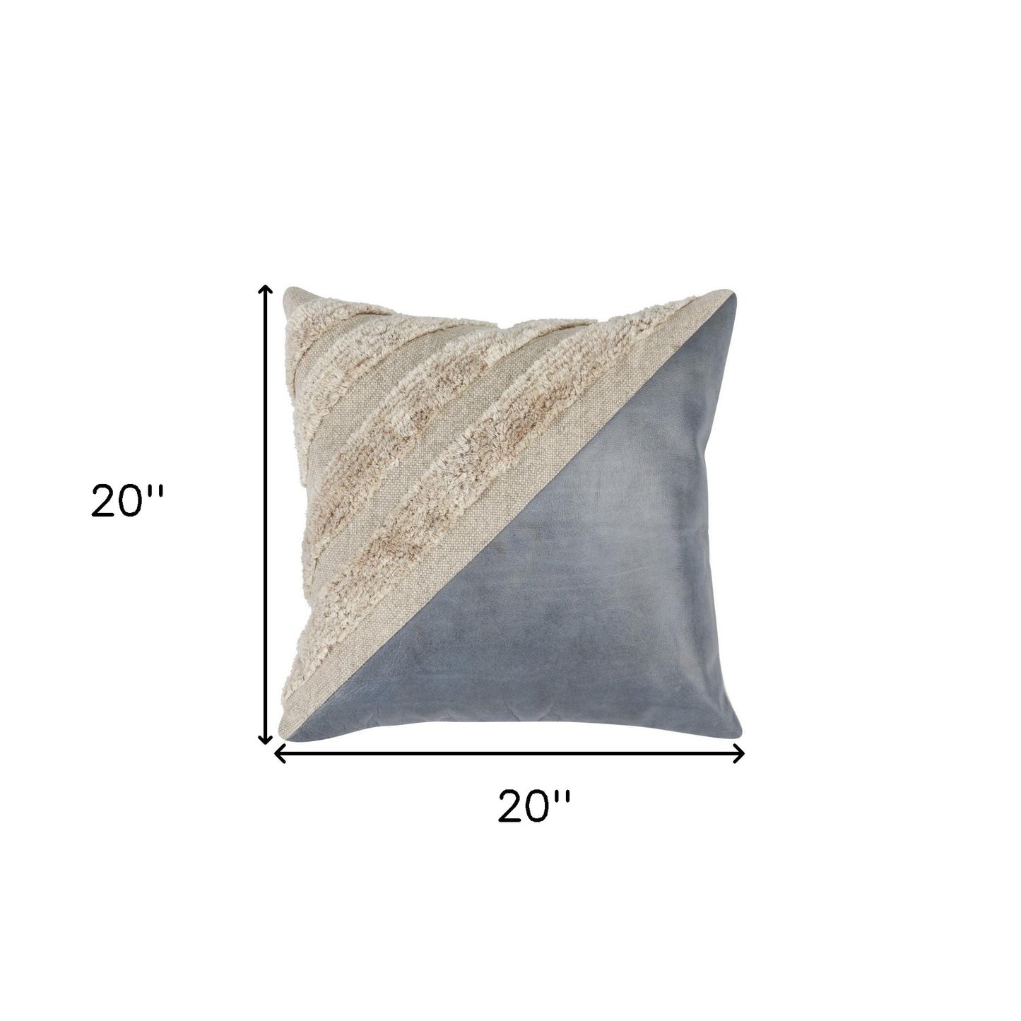 20" X 20" Blue Linen, Leather Zippered Pillow