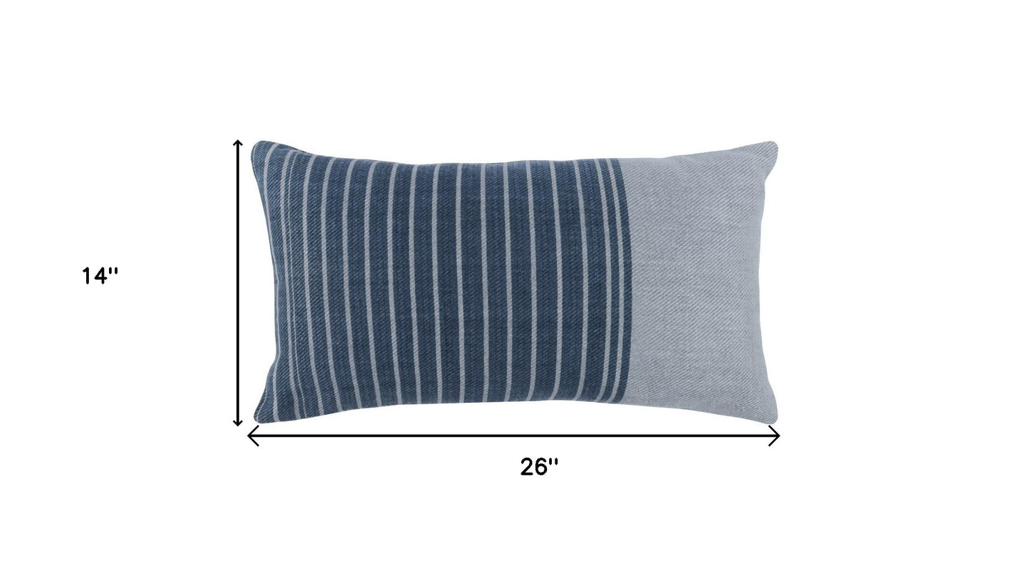 14" X 26" Blue Linen Striped Zippered Pillow