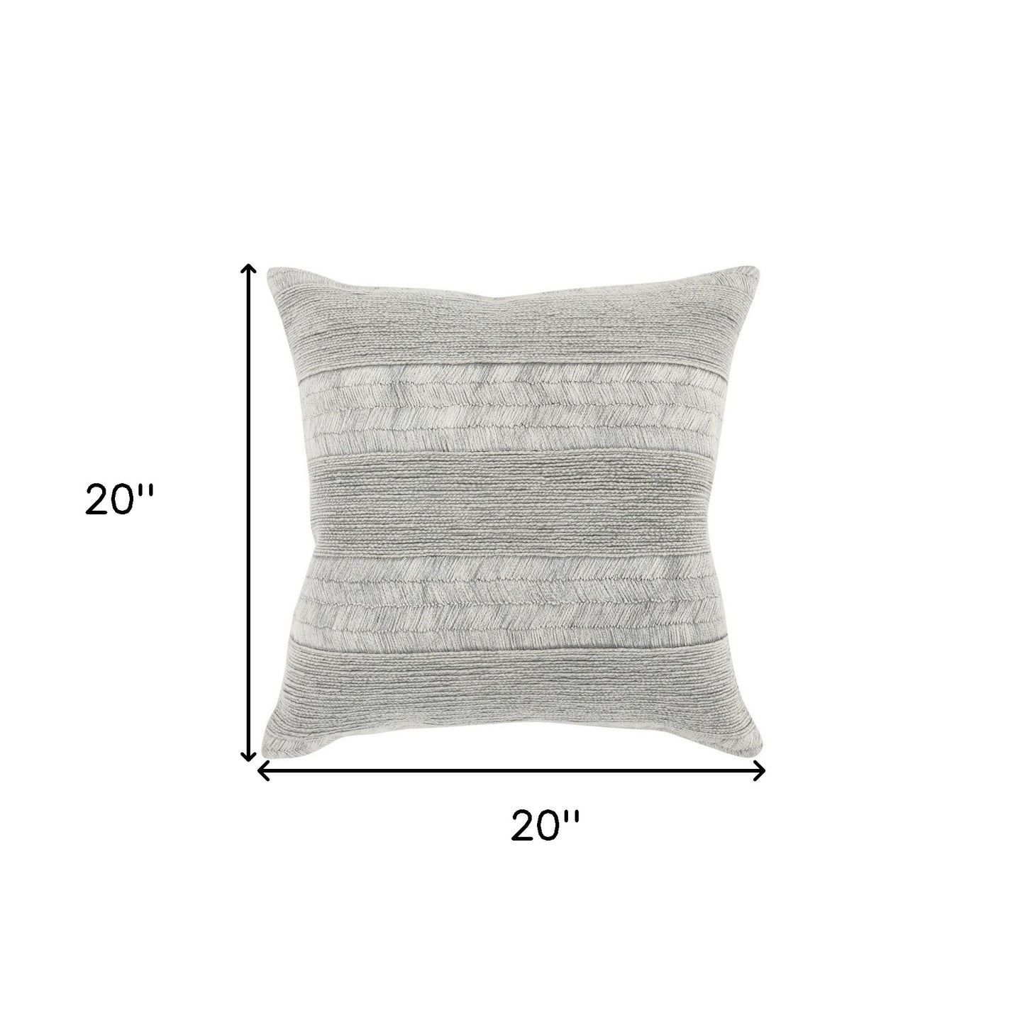 20" X 20" Gray 100% Cotton Zippered Pillow