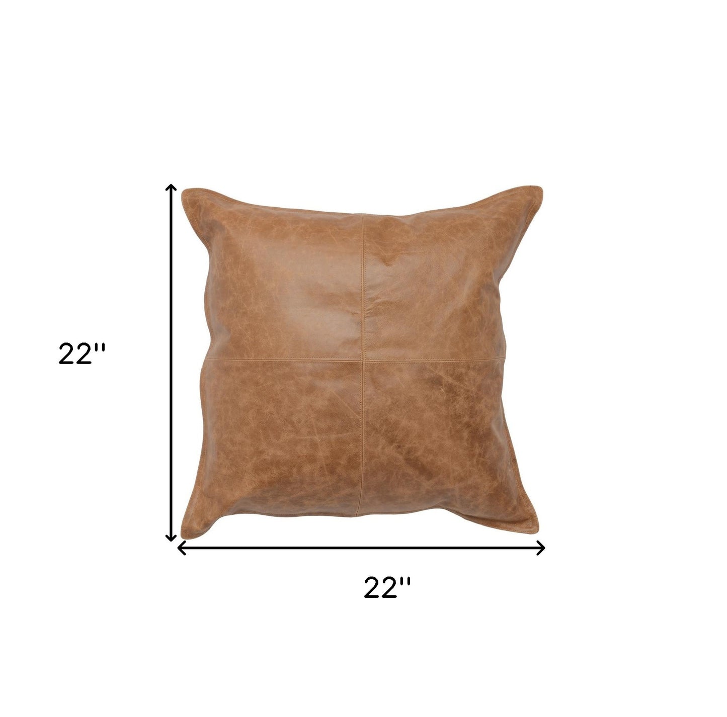 22" X 22" Brown Leather Zippered Pillow