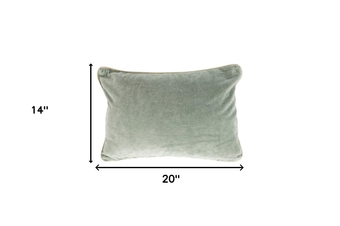 14" X 20" Green 100% Cotton Zippered Pillow