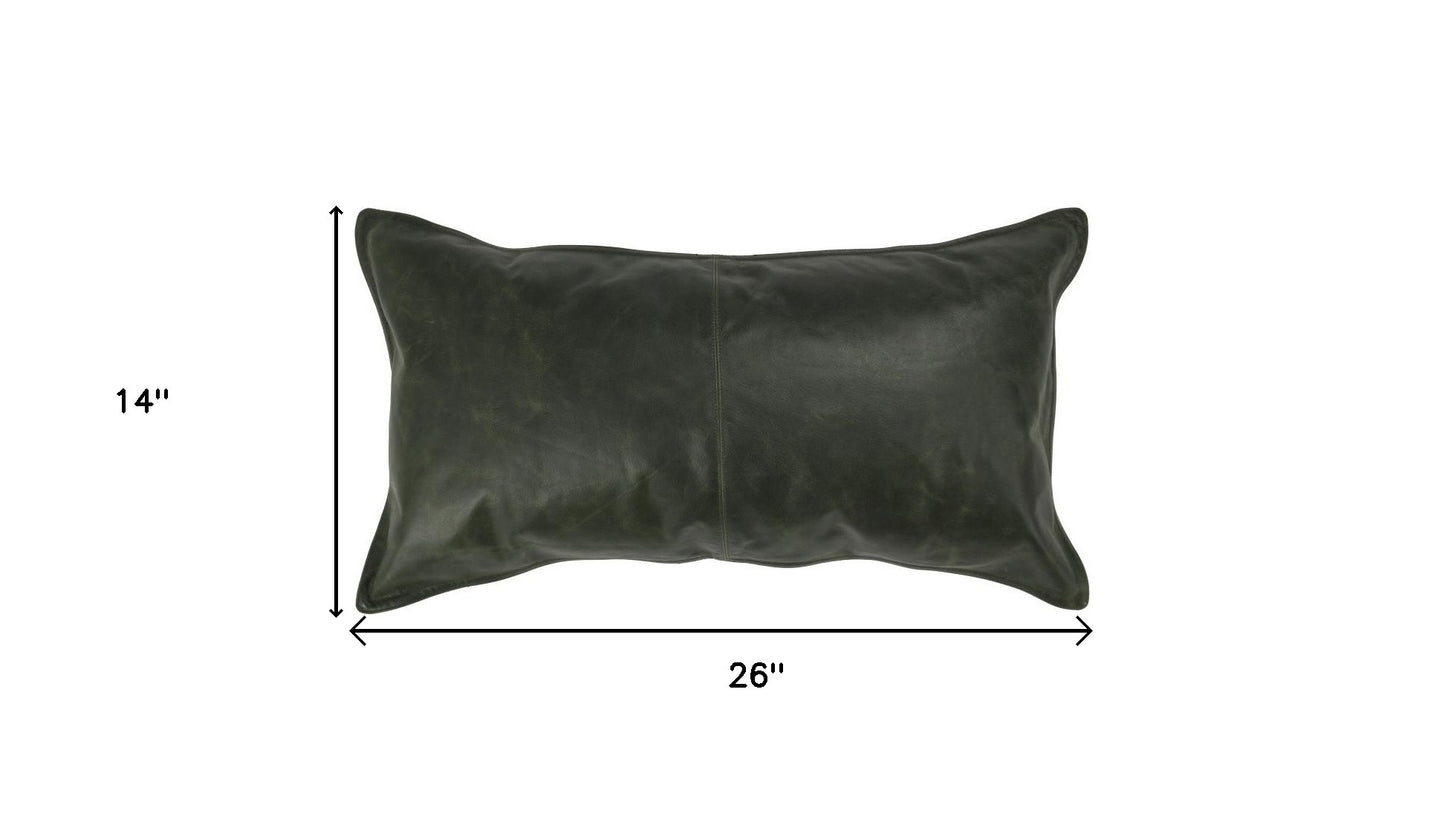 14" X 26" Green Leather Zippered Pillow