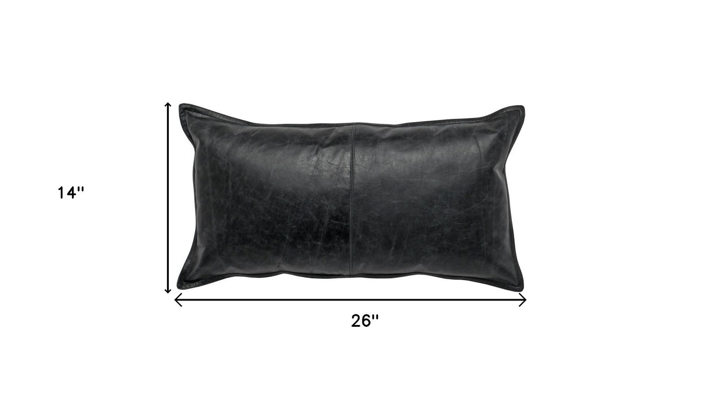 14" X 26" Black Leather Zippered Pillow