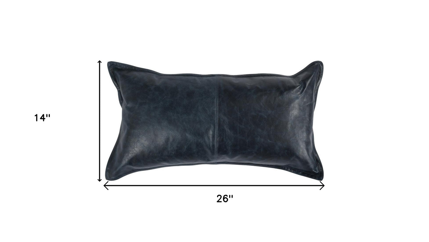 14" X 26" Blue Leather Zippered Pillow