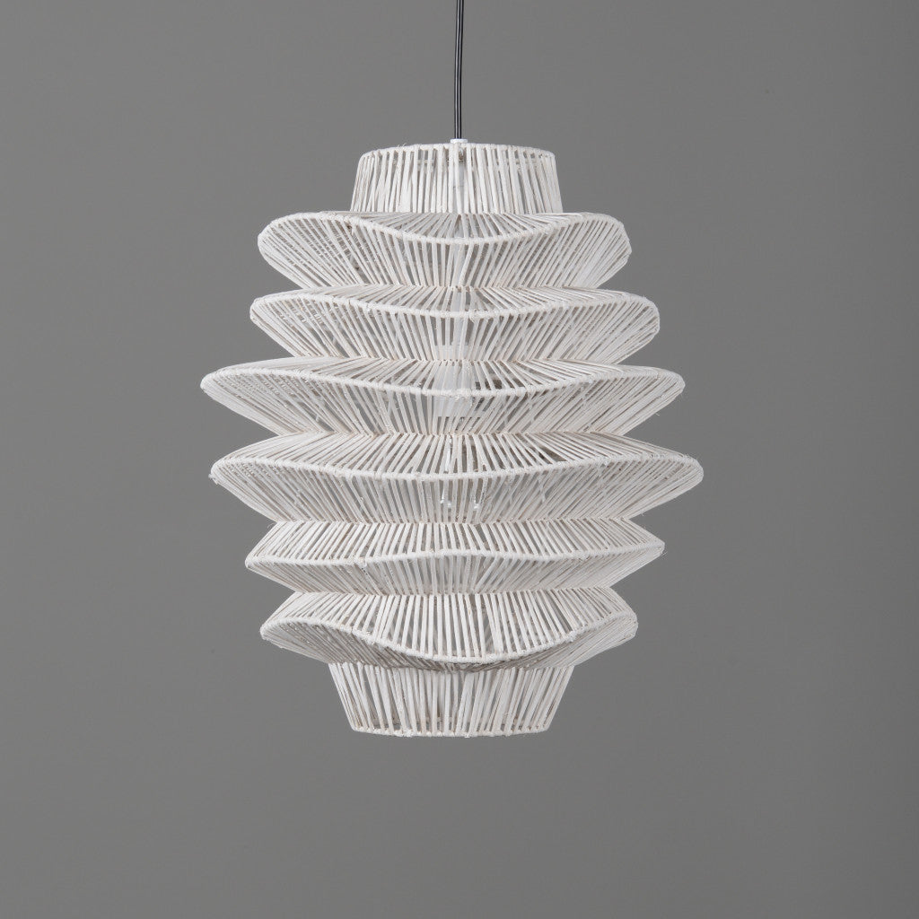 Single Rattan Dimmable Ceiling Light With White Shades
