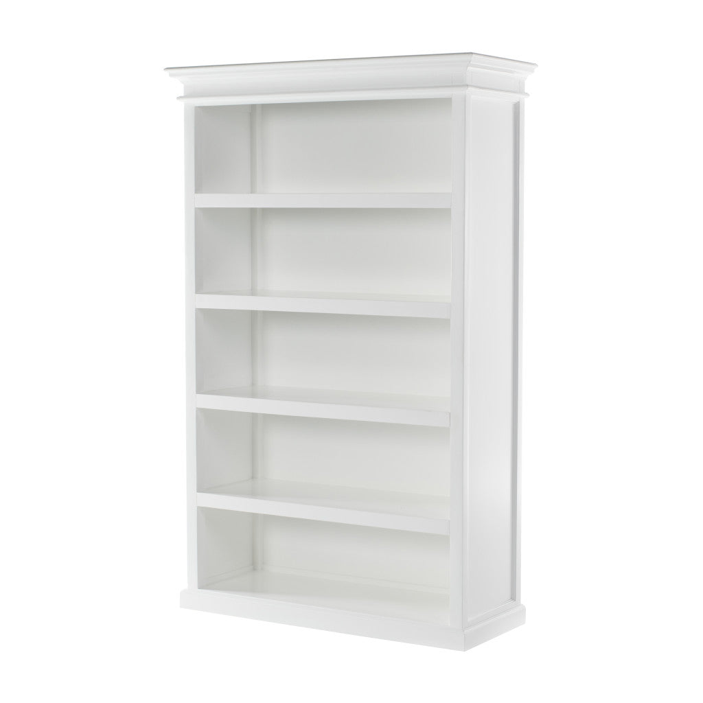 77" Antiqued White Solid Wood Five Tier Standard Bookcase