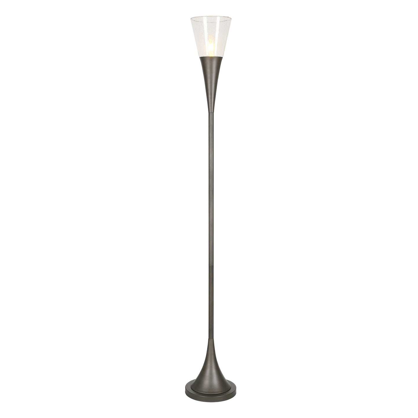 71" Steel Torchiere Floor Lamp With Clear Seeded Glass Cone Shade