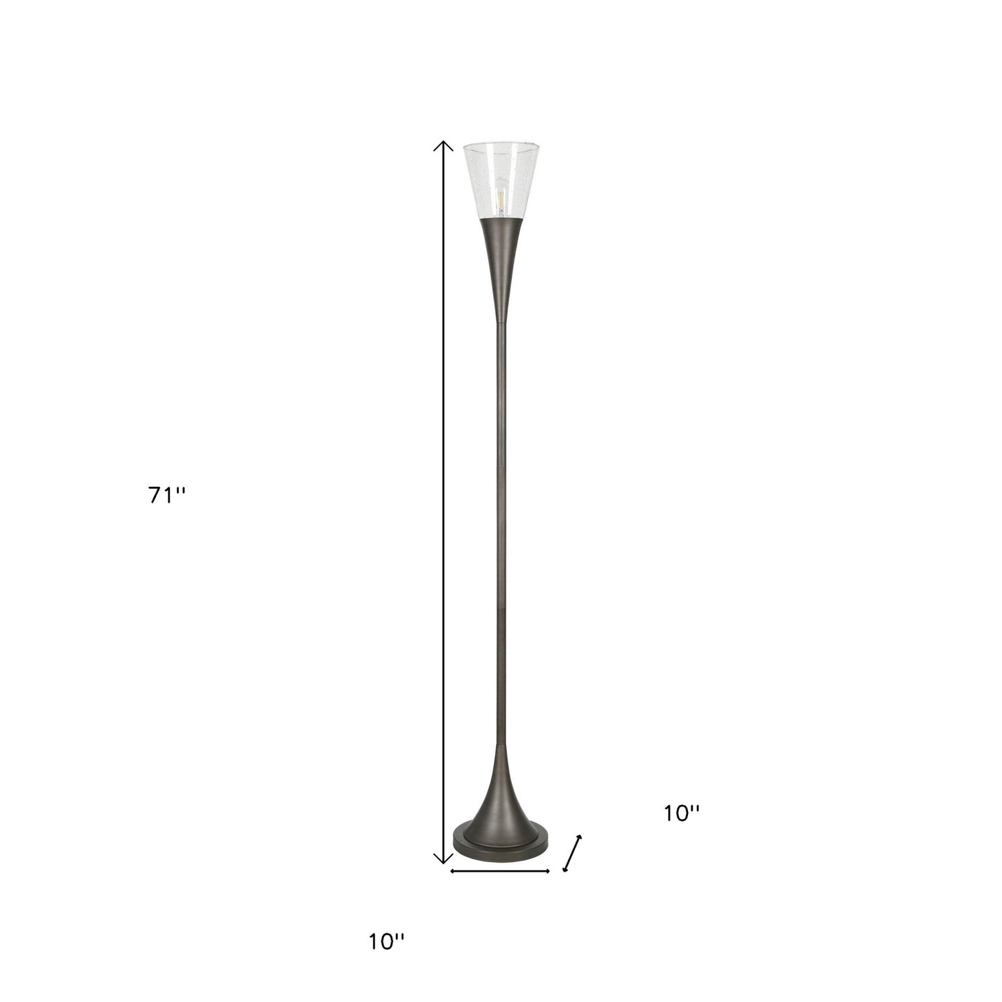 71" Steel Torchiere Floor Lamp With Clear Seeded Glass Cone Shade