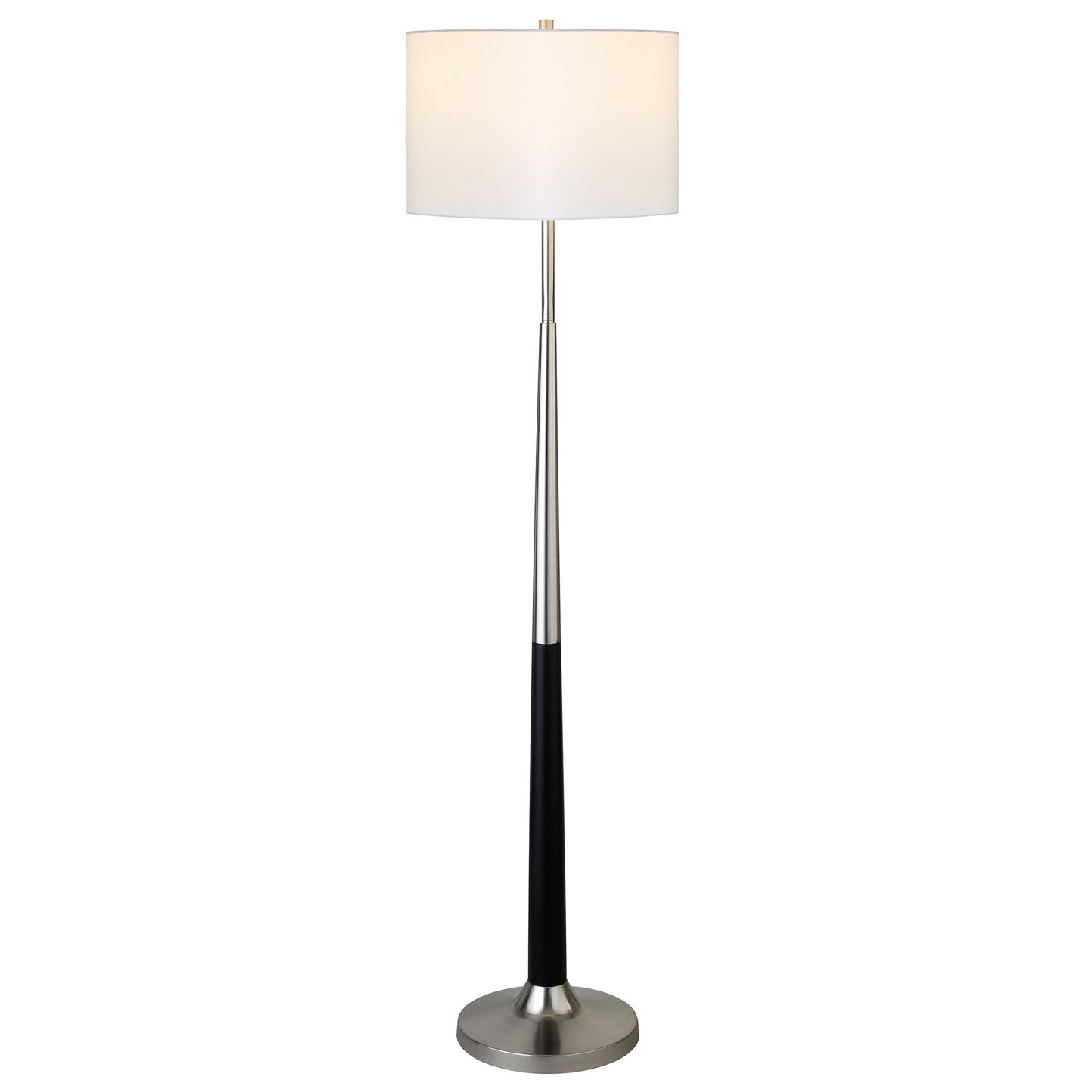 60" Black Traditional Shaped Floor Lamp With White Frosted Glass Drum Shade