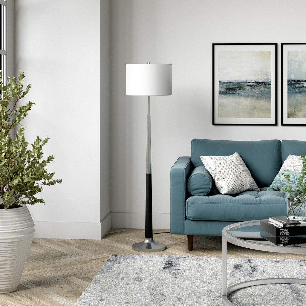 60" Black Traditional Shaped Floor Lamp With White Frosted Glass Drum Shade